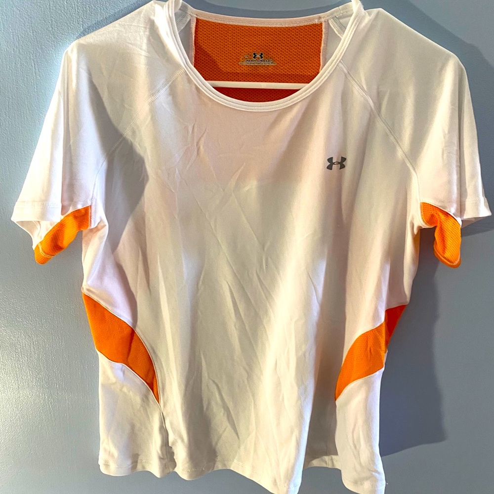 Under Armour White and Orange Workout Top